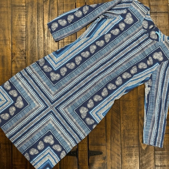 J. McLaughlin Sophia Catalina Knit Column 3/4 Sleeve Blue Knee Length Dress - Picture 3 of 12